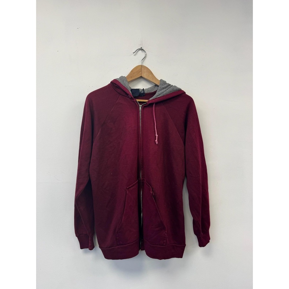 Vintage Trax‎ Hoodie Medium Maroon Gray Full Zip Acrylic Activewear Sweatshirt